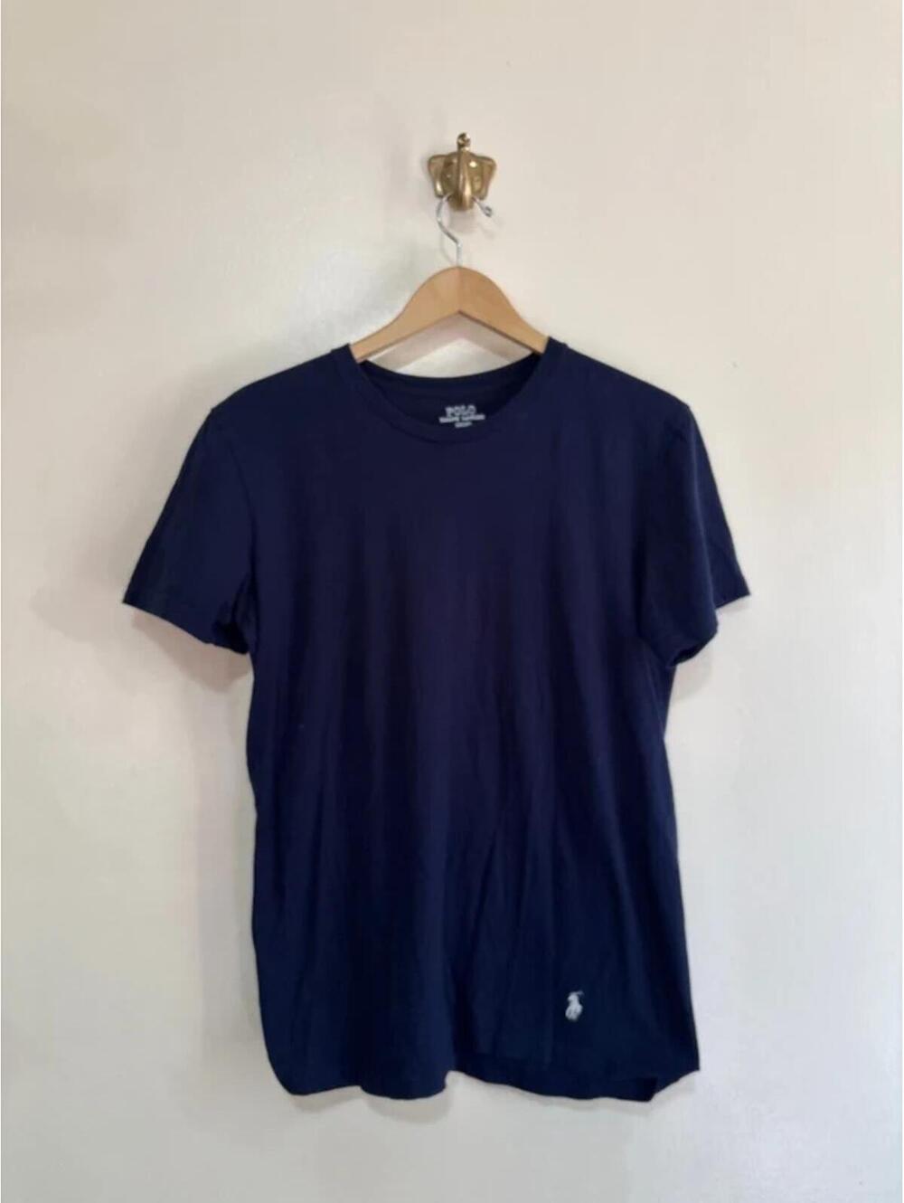 Polo Ralph‎ Lauren Navy Blue Tshirt White Hem Pony